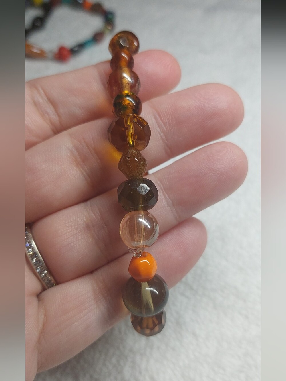 Amber-Tone Glass Beaded Stretch Bracelet - Women Jewelry - Picture 4 of 5